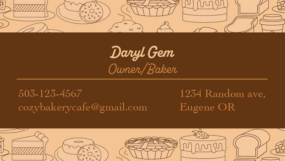 Buisness card for Cozy Bakery and Cafe back
