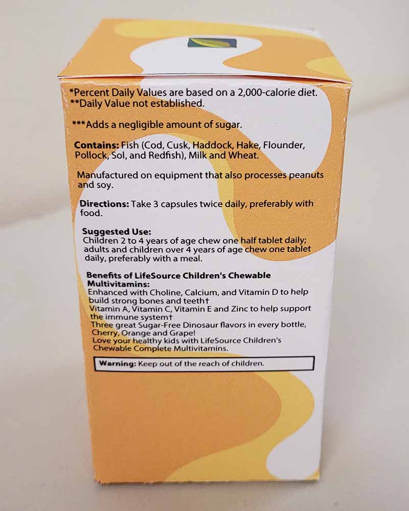 LifeSource Vitamins- Childrens chewables side 2.