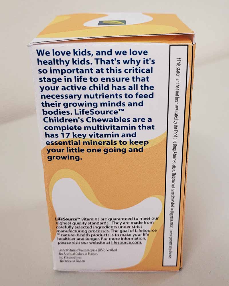 LifeSource Vitamins- Childrens chewables side 4.