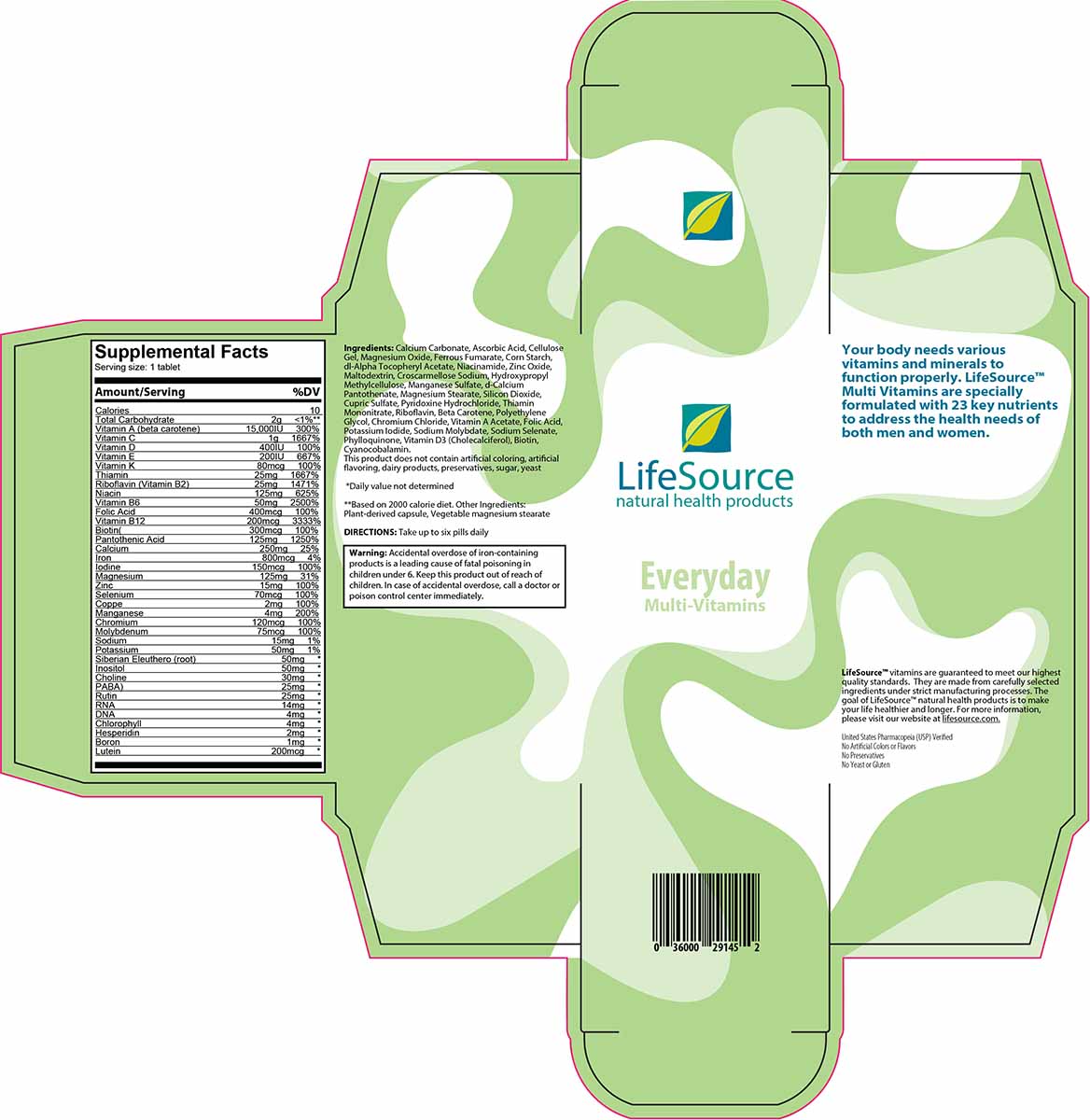 LifeSource Vitamins dieline- Everyday Multi-Vitamins.