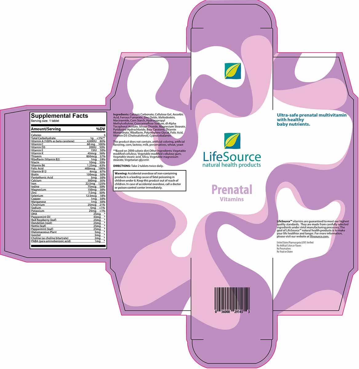 LifeSource Vitamins dieline- Prenatal Vitamins.