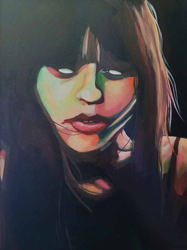 Portrait painting red and green.