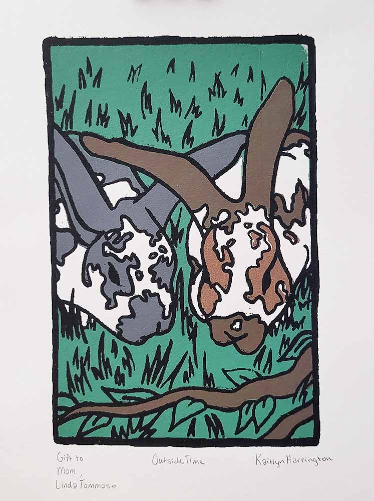 Screen printing artwork of 2 out of 4 rabbits.