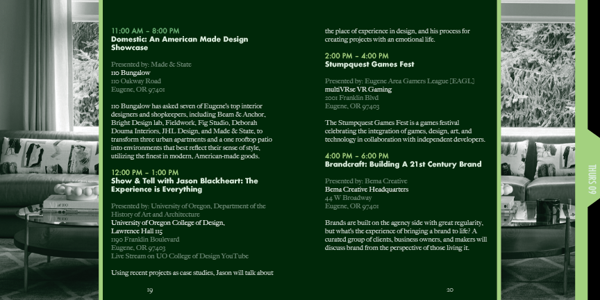 Design Scene Eugene program 10th spread