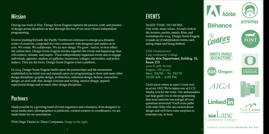 Design Scene Eugene program 1st spread